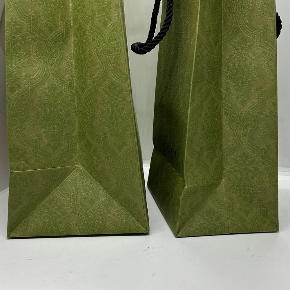 Gucci Olive Patterned Shopping Bags with Black Handles (Set of 2)